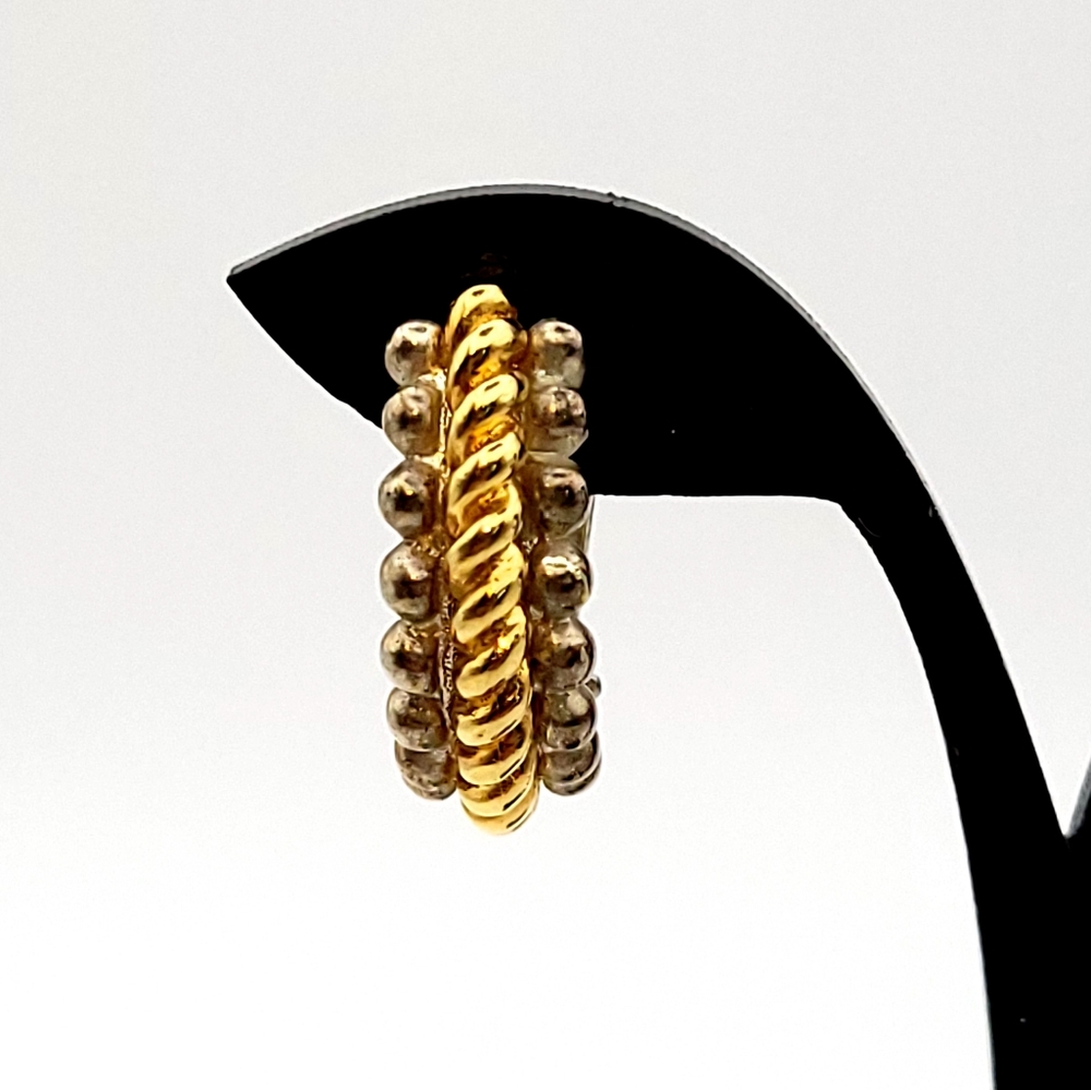 Vintage Premiere USA Two-Tone Rope Twist Half Hoop Clip-On Earrings 80s